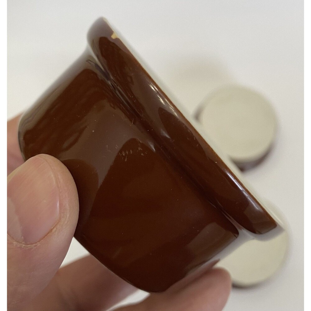 New HALL USA Vintage Set of 4 White/Brown Oven Ware 3" Ceramic Bowls Souffle NOS - Picture 7 of 12